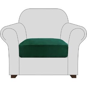 CONRUSER Couch Cushion Covers, Soft Velvet Seat Covers Stretch Cushion Slipcovers Furniture Protector with Elastic Bottom (Small, Dark green)