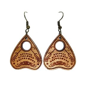 Spirit Board Planchette Dangle Earrings, Hypoallergenic Nickel Free Wooden Witch Jewelry, Evil Eye Spirit Summoning Board Piece Earrings