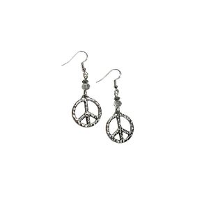 Peace Sign earrings, with clear crystal accent bead on sterling silver earwires