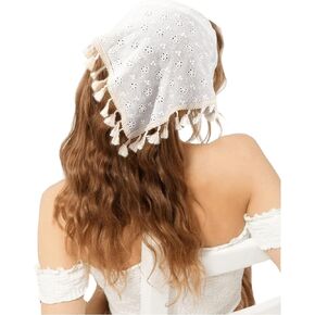 SHENHE Women's Tassel Trim Hair Scarf Headband Eyelet Fringe Triangle Bandana Kerchief