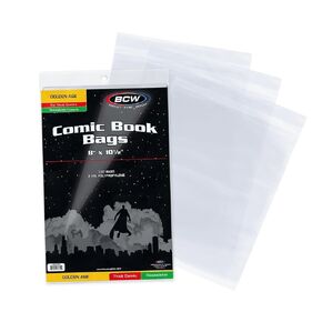 BCW Thick Resealable Golden Age Comic Bags - 100 ct | Crystal Clear, Acid-Free Protection, Polypropylene Sleeves | Comic Bags for Secure Storage of Standard Golden Comics Collection