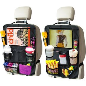 Car Organizer Kick Mats Back Seat Protector, Headrest Back Seat Organizer with Tablet Holder Pocket for Kids, Travel Accessories with 10 Storage Pockets, 2 Pack