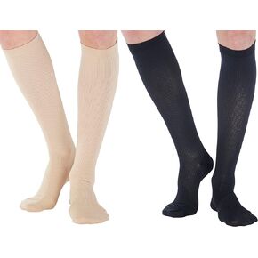 (4 Pairs) Mens Compression Socks 20-30mmHg - Graduated Cotton Compression Hose for Men Work Fly Airplane - Made in USA - Tan & Black, Large