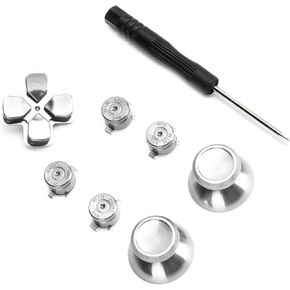 Game Controller Button Set Controller Buttons Replacemrnt Replacement Parts for PS4() (Silver)