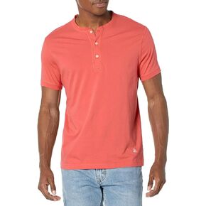Brooks Brothers Men's Short Sleeve Cotton Jersey Henley Collar Logo T-Shirt, Orange, Medium