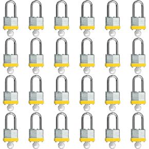 Laminated keyed Padlock (1-9/16", 40mm), keyed Alike Locks,Yellow Hoop, Long Shackle, Pack of 24，Lock for Gym Locker, Luggage, Suitcase, Baggage, Toolbox, Case