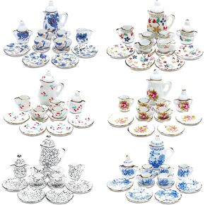 Shappy 90 Pcs 1: 12 Scale Miniature Dollhouse Porcelain Christmas Tea Cup Set Includes Mini Flower Pattern Teapot Cup Plates for Dollhouse Kitchen Miniature Toy Supplies