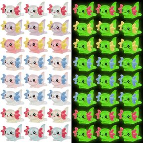CCINEE 24 Pcs Luminous Mini Resin Axolotl Slime Charm Axolotl Tiny Animal Figurine Axolotl Charm Tiny Resin Animals for DIY Landscape Garden Dollhouse Birthday Party Decoration Ornament, 8 Colors