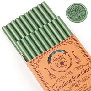 Green Wax Seal Sticks, Wasole 20pcs Glue Gun Pine Green Wax Sealing Sticks Beads Great for Wax Sealing Stamp, Wedding Invitations, Letter Envelopes (Pine Green)