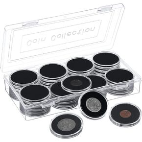 46mm Coin Capsules 8 Sizes (17/20/25/27/30/35/40/46mm) Black Protect Gasket Inside Coin Holder Case with Storage Organizer Box for Collectors Coin Collection Supplies (40)