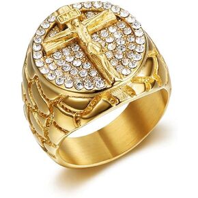 ICED OUT Cross Ring Wedding Rings for Men Cross Round ring Religion's ring Radiant Rings for Women Bling Iced Out Jewelry Bling Rings for girls rings for Christian Heavy Metal ring Party