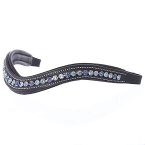 Exion Curved Padded Bling Crystal Leather Browband for Horse Bridles | Diamond Decorated Bling English Dressage Browbands | Crystal Color - Sapphire, Violet, Light Sapphire | Black-Full