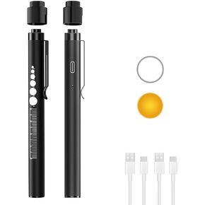 COSOOS 2 Rechargeable Pen Lights with Pupil Gauge & Ruler, Mini LED Penlights for Nurses Doctor, Warm/White Light with Clip, USB-C Rechargeable Penlight Flashlight Gift for Nursing Student