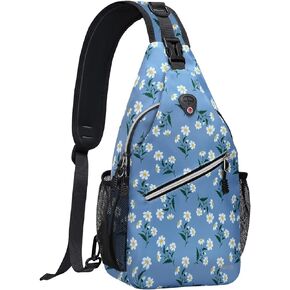 MOSISO Sling Backpack, Multipurpose Travel Hiking Daypack Rope Crossbody Shoulder Bag, Daisy Sprigs