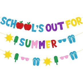 School’s Out for Summer Banner, End of School Year Party Decorations, Summer Pool Party Decorations, Summer Vacation Decorations, Last Day of School Banner, Hello Summer Garland Banner, Pre-assembled