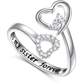 Ladytree Sterling Silver Always My Sister Forever My Friend Double Heart Ring Size 5-9