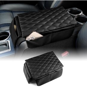 Center Console Armrest Cover Universal Fiber Leather Waterproof Armrest Seat Box Lid Protector Cushion with Organizer Pockets for Most Cars Vehicles SUVs Truck (Carbon Fiber Small Size, Black)