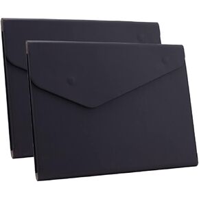Enyuwlcm PU Leather A4 File Folder Document Holder Waterproof Portfolio Envelope Folder Case with Invisible Magnetic Closure 2 Packs (Black, A4-2Packs)