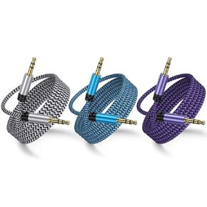 Aux Cord for Car,3Pack 5FT Hi-Fi Stereo 3.5mm Male to Male Audio Cable Braided Auxiliary Cord for Headphones,Samsung,iPhone,iPad, iPod,Truck,Soundbar,Home Stereos,Speaker,Sony,Motorola & More