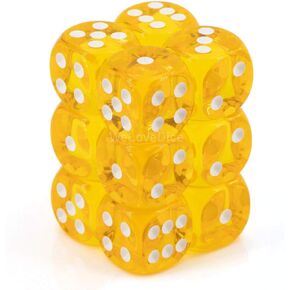 مجموعة نرد DND-Chessex D&D Dice-16mm مجموعة نرد متعدد السطوح من البلاستيك الأصفر والأبيض الشفاف - الزنزانات والتنينات تتضمن 12 نرد - D6