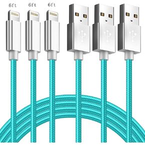 iPhone Charger 6ft 3Pack MFi Certified Lightning Cable Nylon Braided USB Charging/Data Sync Cord Compatible with iPhone 12/11/X XS XR/8 7 6 6s Plus/SE/5 5c 5s,iPad Pro Air Mini 4 3 2, iPod (Blue)