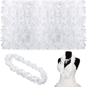 48 Pcs White Flower Lei for Wedding Bulk Plastic White Flower Leis Luau Hawaiian Beach Wedding Hawaiian Garland Necklace Luau Apparel Accessories for Wedding Party Dress up
