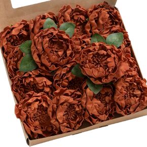 Ling's Moment Flowers 16pcs Burgundy Blooming Peonies Artificial Flowers with Stem, Artificial Peony Flowers for DIY Wedding Decorations Centerpieces Bouquets Boutonnieres