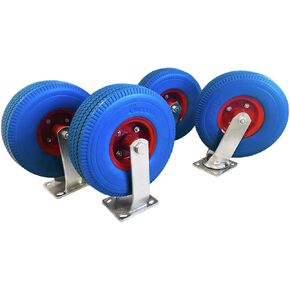 4-Pack of 10inches X-Large Flat Free Casters (2 Swivel and 2 Fixed) 350 LBS Rated