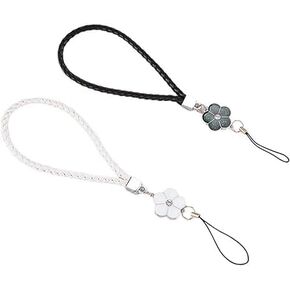 2Pcs Black Hand Wrist Strap Flower String Lanyard for Cell Phone, USB Flash Drive, Mp3, Mp4 Fashion Processing,Lightweight and Easy to Connect Cell Phone Charms Accessories