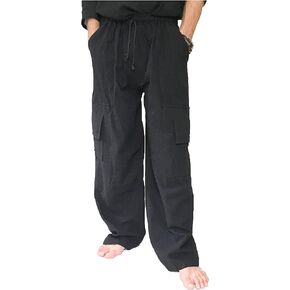 Love Quality Men's 100% Cotton Cargo Pants One Size Baggy Pants Drawstring Elastic Waist