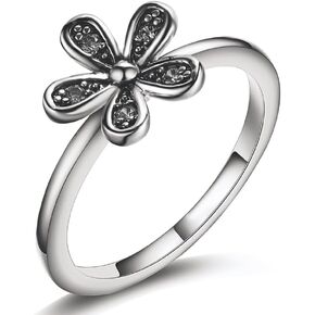 S925 Sterling Silver Ring Women Finger Statement Stacking Band Five leaf flower Rings Size 8 in Saudi Arabia