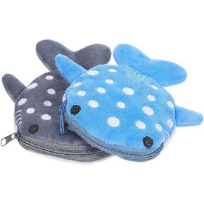 2Pcs Cute Whale Shark Coin Purse, Shark Wallet Novelty Purse Aesthetic Kawaii Accessories With Zipper Funny Small Plush Girls Wallet Women's Coin Purses and Pouches (Black and Grey)