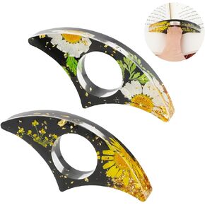 Dried Flower Resin Book Page Holder, 2 Pcs Handmade Real Flowers Thumb Bookmark Press Flower Thumb Ring Page Holder Reading Accessories Book Opener Floral Bookmark for Teachers Book Lovers