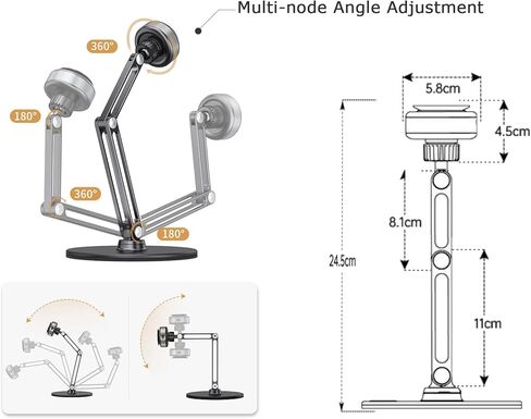 حامل هاتف سطح المكتب بالشفط الكهربائي التلقائي، حامل للهاتف الخلوي ممتص للفراغ، دوران قابل للطي وقابل للتعديل لجميع الهواتف المحمولة، iPhone، والأجهزة اللوحية، iPad مع واجهة خلفية ناعمة (فضي) in Kuwait