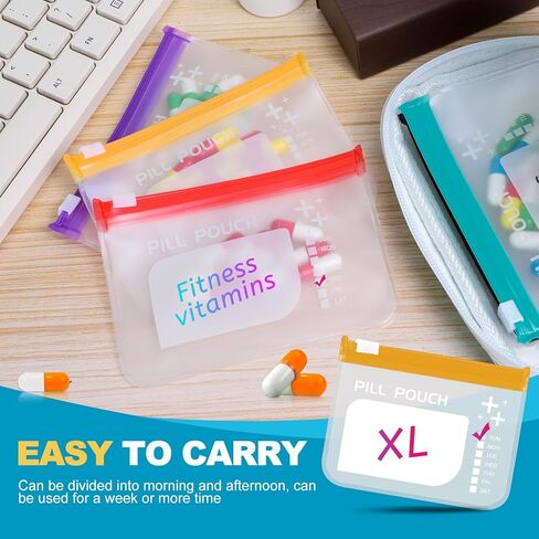 مجموعة أكياس حبوب الدواء القابلة لإعادة الاستخدام، منظمات حبوب الدواء بسحاب أسبوعيًا، حاوية حبوب سفر كبيرة، خالية من مادة BPA، أكياس بسحاب قابلة لإعادة الاستخدام مقاس 4.3 × 3.1 بوصة، أكياس طبية مرمزة بالألوان (7 ألوان متعددة) in Kuwait