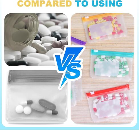 مجموعة أكياس حبوب الدواء القابلة لإعادة الاستخدام، منظمات حبوب الدواء بسحاب أسبوعيًا، حاوية حبوب سفر كبيرة، خالية من مادة BPA، أكياس بسحاب قابلة لإعادة الاستخدام مقاس 4.3 × 3.1 بوصة، أكياس طبية مرمزة بالألوان (7 ألوان متعددة) in Kuwait