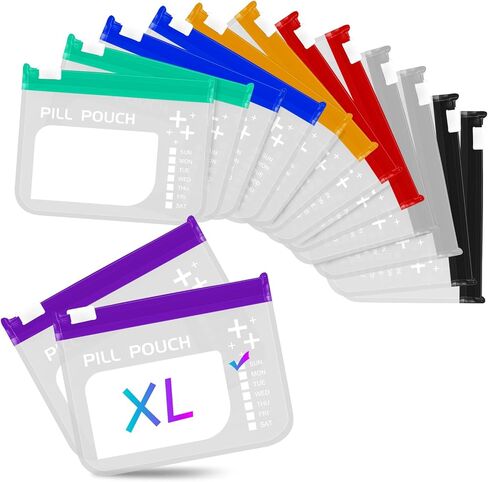 مجموعة أكياس حبوب الدواء القابلة لإعادة الاستخدام، منظمات حبوب الدواء بسحاب أسبوعيًا، حاوية حبوب سفر كبيرة، خالية من مادة BPA، أكياس بسحاب قابلة لإعادة الاستخدام مقاس 4.3 × 3.1 بوصة، أكياس طبية مرمزة بالألوان (7 ألوان متعددة) in Kuwait