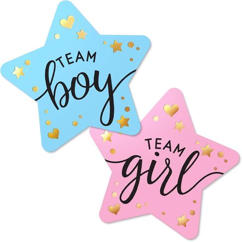 ملصقات تكشف عن الجنس مقاس 2.25 سم لدعوات الحفلات وألعاب التصويت (عدد 80) - ملصقات Team Boy وTeam Girl مع رقائق ذهبية للكشف عن الحفلات وحفلات استقبال الأطفال | سهلة التقشير واللصق (نجمة) in Kuwait