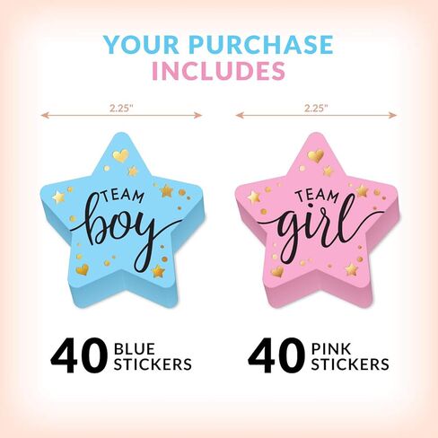ملصقات تكشف عن الجنس مقاس 2.25 سم لدعوات الحفلات وألعاب التصويت (عدد 80) - ملصقات Team Boy وTeam Girl مع رقائق ذهبية للكشف عن الحفلات وحفلات استقبال الأطفال | سهلة التقشير واللصق (نجمة) in Kuwait