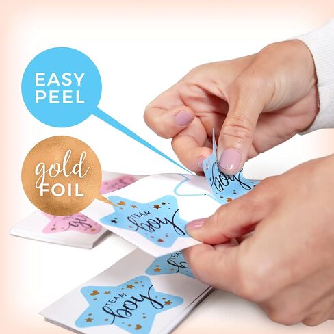 ملصقات تكشف عن الجنس مقاس 2.25 سم لدعوات الحفلات وألعاب التصويت (عدد 80) - ملصقات Team Boy وTeam Girl مع رقائق ذهبية للكشف عن الحفلات وحفلات استقبال الأطفال | سهلة التقشير واللصق (نجمة) in Kuwait