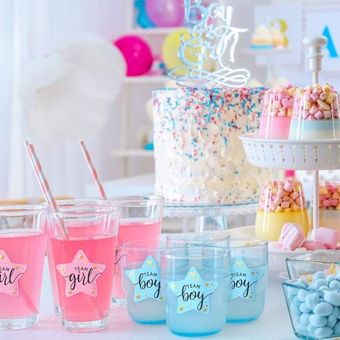 ملصقات تكشف عن الجنس مقاس 2.25 سم لدعوات الحفلات وألعاب التصويت (عدد 80) - ملصقات Team Boy وTeam Girl مع رقائق ذهبية للكشف عن الحفلات وحفلات استقبال الأطفال | سهلة التقشير واللصق (نجمة) in Kuwait