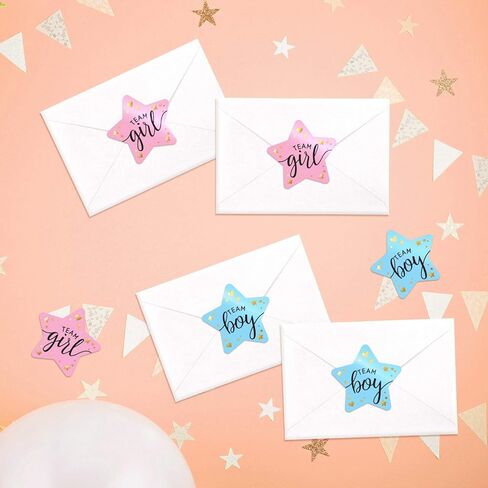 ملصقات تكشف عن الجنس مقاس 2.25 سم لدعوات الحفلات وألعاب التصويت (عدد 80) - ملصقات Team Boy وTeam Girl مع رقائق ذهبية للكشف عن الحفلات وحفلات استقبال الأطفال | سهلة التقشير واللصق (نجمة) in Kuwait