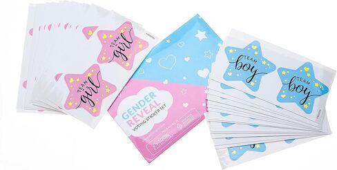 ملصقات تكشف عن الجنس مقاس 2.25 سم لدعوات الحفلات وألعاب التصويت (عدد 80) - ملصقات Team Boy وTeam Girl مع رقائق ذهبية للكشف عن الحفلات وحفلات استقبال الأطفال | سهلة التقشير واللصق (نجمة) in Kuwait