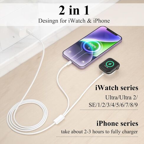 Charger Compatible with 2 in 1 Apple Watch Charger, Fast iPhone Charging Cable Magnetic iWatch Charger for Watch Series SE2/8/7/6/5/4/3/2/1, iPhone 14/13/12/11/XS/XR/X/8, iPad, AirPods (USB C) in Saudi Arabia