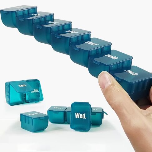 Pill Boxes 7 Day 1 Times a Day with 7 Compartments (Detachable/Combined), Travel Pill Box Organiser, Pill Holder for Vitamins and Medication (Green) in Saudi Arabia