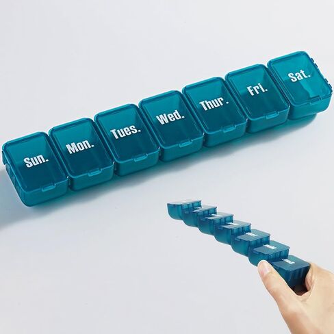 Pill Boxes 7 Day 1 Times a Day with 7 Compartments (Detachable/Combined), Travel Pill Box Organiser, Pill Holder for Vitamins and Medication (Green) in Saudi Arabia