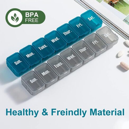 Pill Boxes 7 Day 1 Times a Day with 7 Compartments (Detachable/Combined), Travel Pill Box Organiser, Pill Holder for Vitamins and Medication (Green) in Saudi Arabia