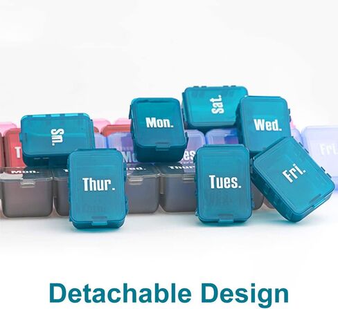 Pill Boxes 7 Day 1 Times a Day with 7 Compartments (Detachable/Combined), Travel Pill Box Organiser, Pill Holder for Vitamins and Medication (Green) in Saudi Arabia