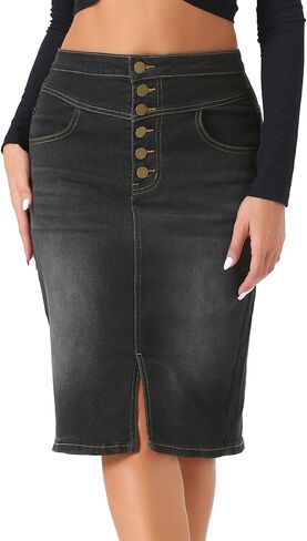 تنورة جينز نسائية من Allegra K مقسمة كاجوال بخصر عالٍ من قماش الدنيم in Kuwait