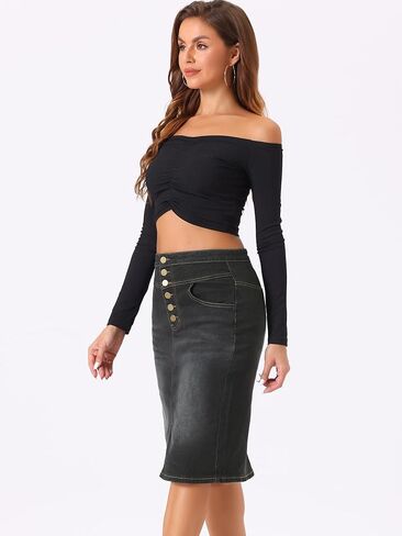 تنورة جينز نسائية من Allegra K مقسمة كاجوال بخصر عالٍ من قماش الدنيم in Kuwait